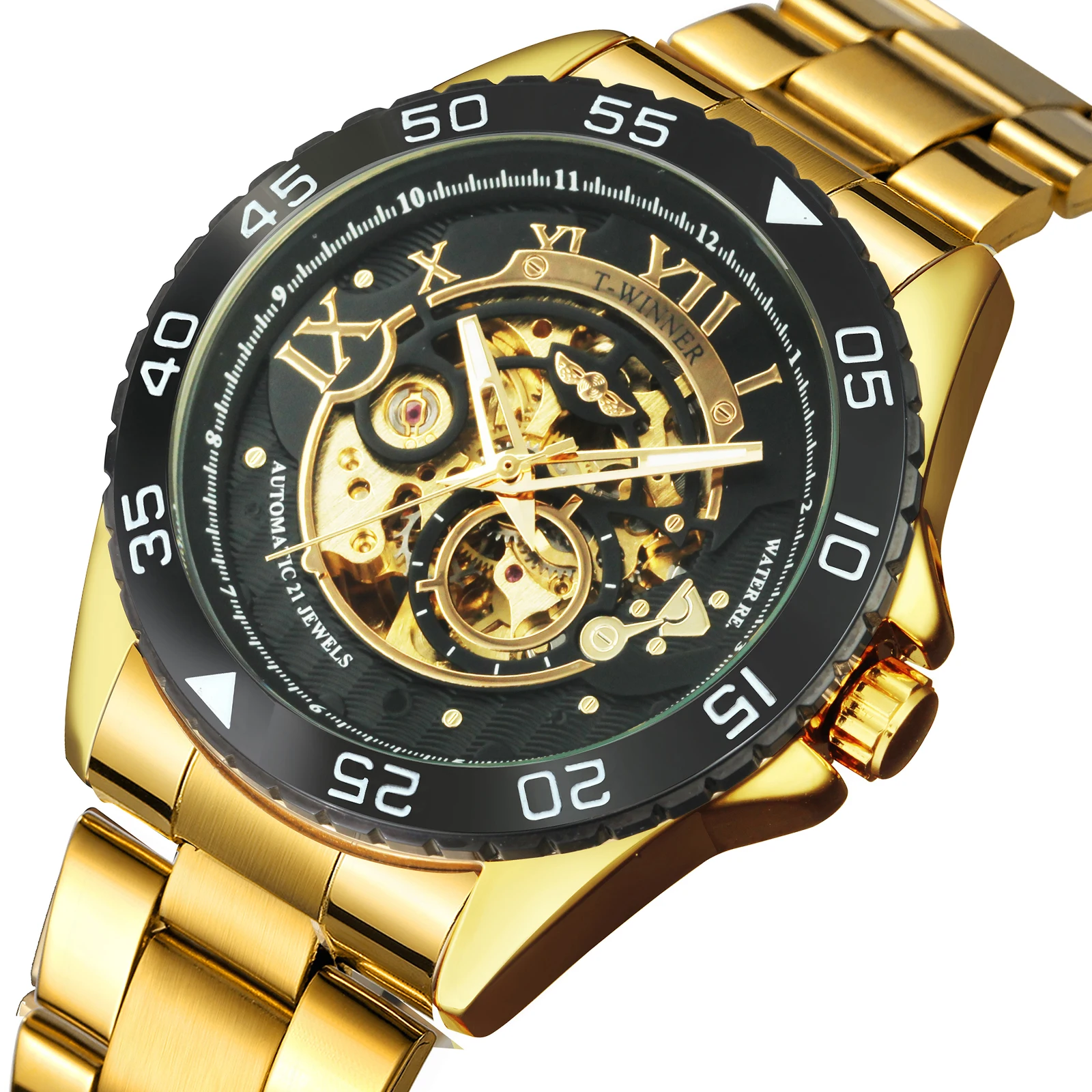 Часы наручные WINNER Skeleton мужские автоматические брендовые Роскошные с браслетом