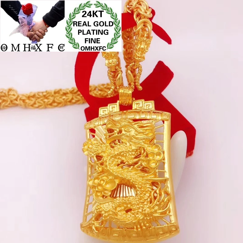 OMHXFC Wholesale YM361 European Fashion Hot Fine Woman Man Party Birthday Wedding Gift Vintage Dragon 24KT Gold Pendant Necklace