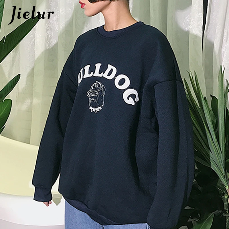 Jielur корейский стиль толстовки с капюшоном женские модные простые круглым