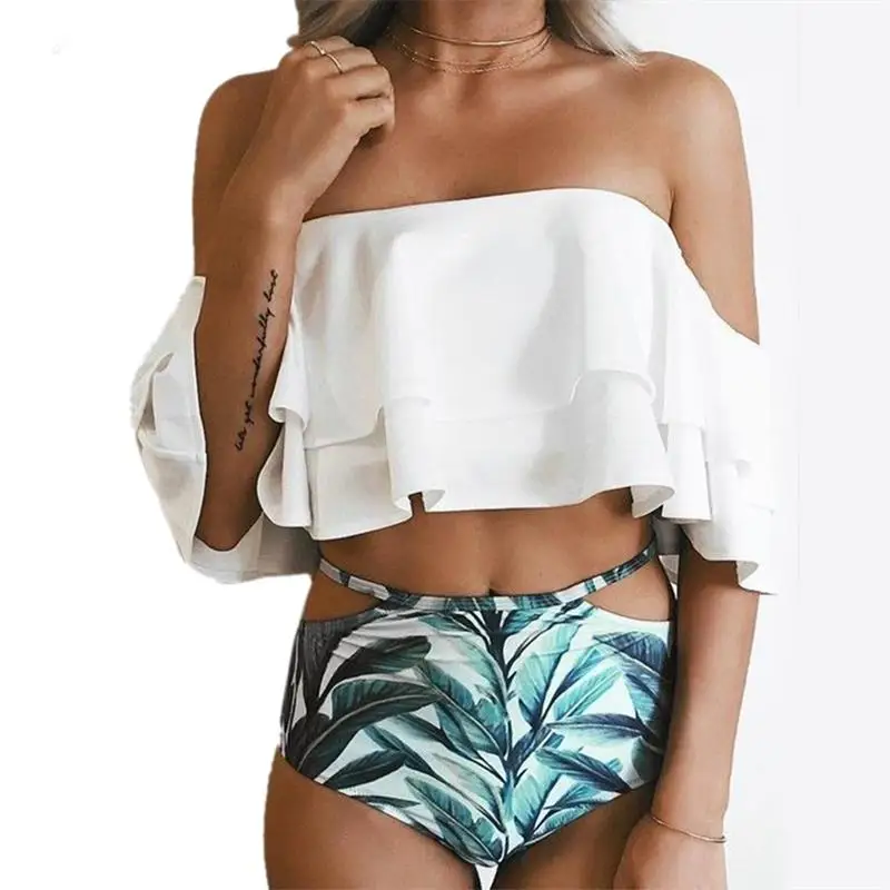 

Bikini Set 2019 Doubledeck Flouncing Swimsuit Push Up Bathing Suit sexy Women High Waist Swimwear Off Shoulder Swimming Suits