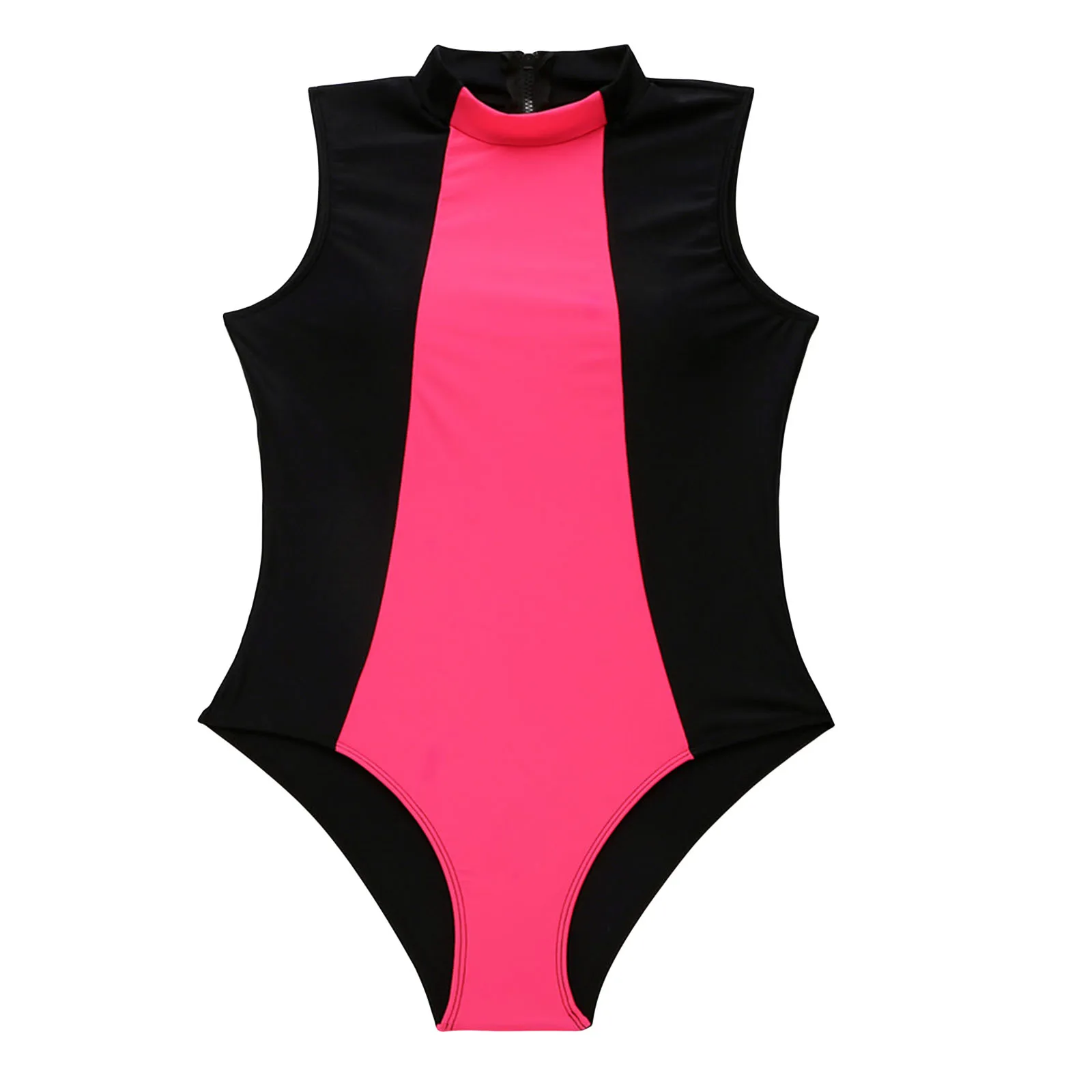 

Women Bodysuit Swimsuit with Color Block, High Neckline, High Waist Design Sexy Style Sunbathing Clothing