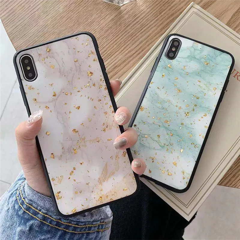 Блестящий чехол для телефона с золотыми блестками и мрамором Huawei P20 Lite P30 Pro Y6 Y7 Y9