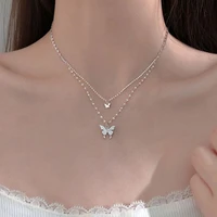 fashion silver color butterfly choker pendant necklace simple sparkling clavicle chain necklace for women wedding party jewelry