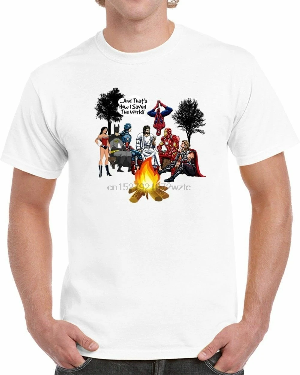 Футболка Иисус и Супергерои костер как я спасал мир|Мужские футболки| |