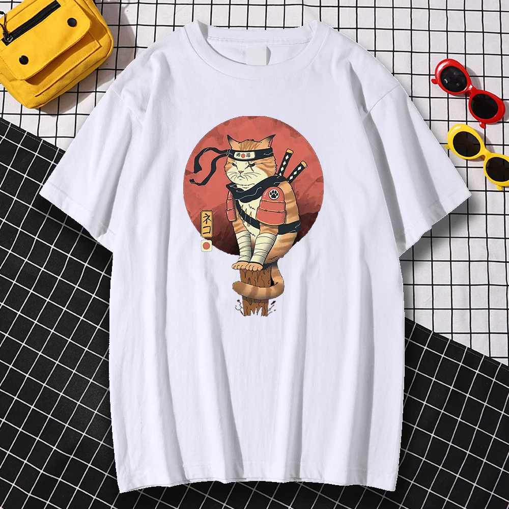 

Kohpweran Punk Streetwear T Shirt Ninja Cat Printing T-Shirt Cool Summer Short Sleeve Tshirts Vintage Fashion