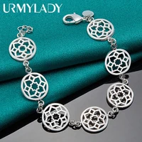 urmylady 925 sterling silver round flower chain bracelet wedding engagement party for women fashion charm jewelry