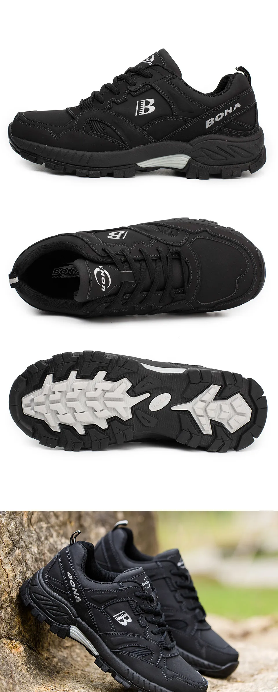 BONA Man Hiking Shoes Men Suede Breathable Lace Up Men Athletic Shoes Outdoor Jogging Sneakers Comfortable Soft Outdoor Sneakers
