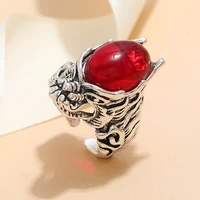 red stone cool opening rings unisex dragon head ring men women adjustable good gifts alloy animal metal punk jewelry