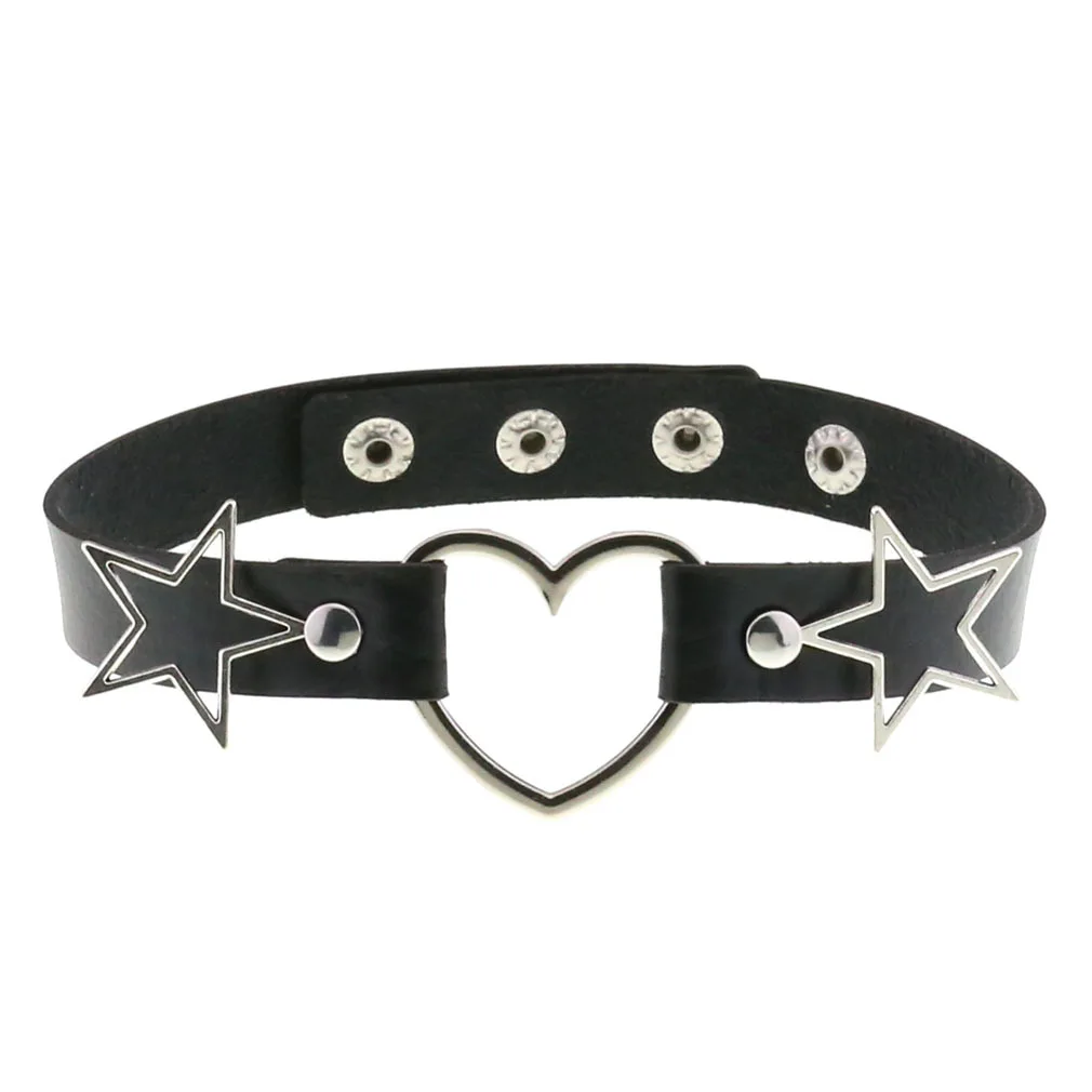 

Black Leather Heart Choker Punk Star Necklace Collar Girl Cool Chocker goth Neck Cosplay Jewelry Egirl Gothic Accessories Gift