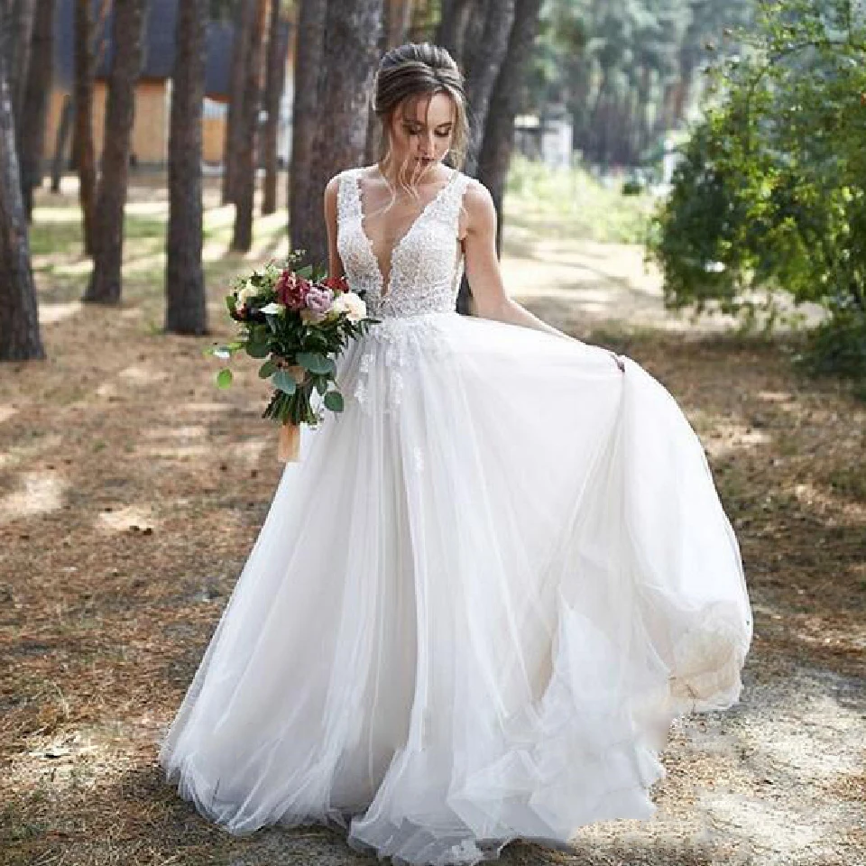 Женское ТРАПЕЦИЕВИДНОЕ свадебное платье прозрачное Привлекательное в стиле