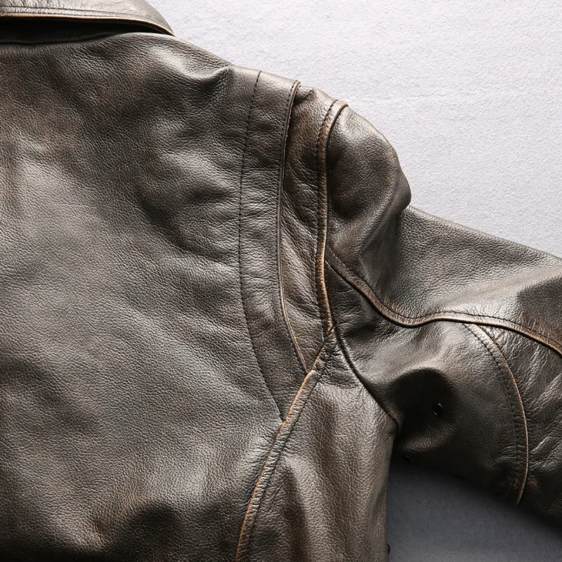 

New AVIFLY 2021 Men Brown Genuine Motorcycle Leather Jacket Fashion Pocket Retro Vintage Cowhide Short Slim Biker Jackets