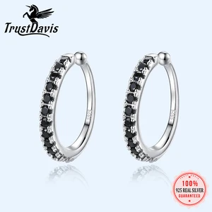 Серьги-клипсы TrustDavis из серебра 100% пробы с белым и черным фианитом, женские серьги-каффы без пирсинга, ювелирные изделия DA995