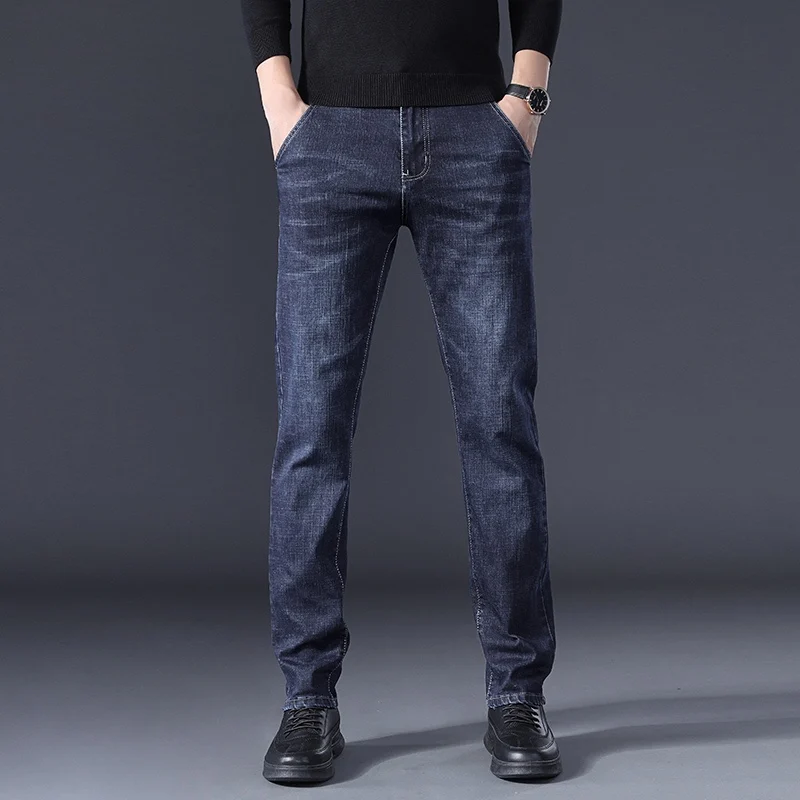 

Новинка Осень/Зима 2021 мужская одежда микро-стрейч толстые небольшие прямые джинсы, повседневные модные джинсы мужские брюки большого разме...