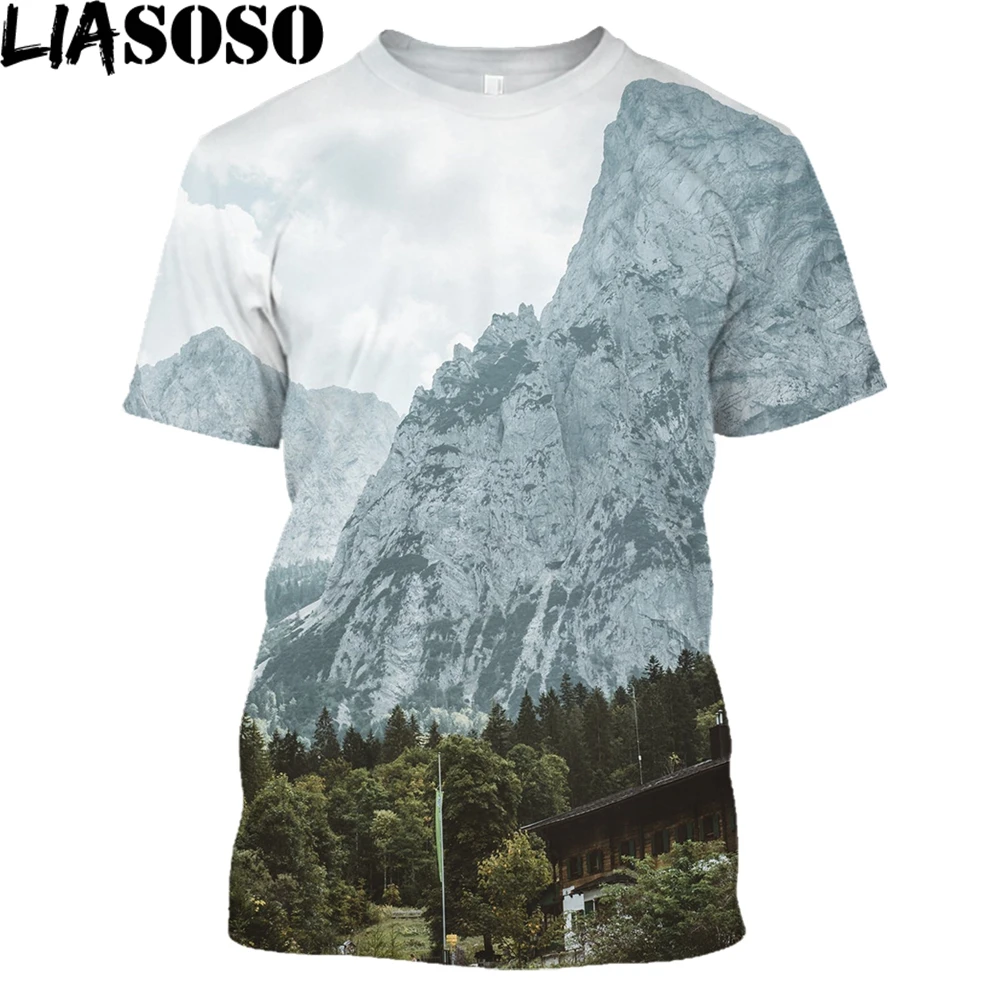 

LIASOSO Mountain 3D Print Women Men T-Shirt New Round Neck Handsome Loose Clothes Nature Mountains Mountain Range Scenery