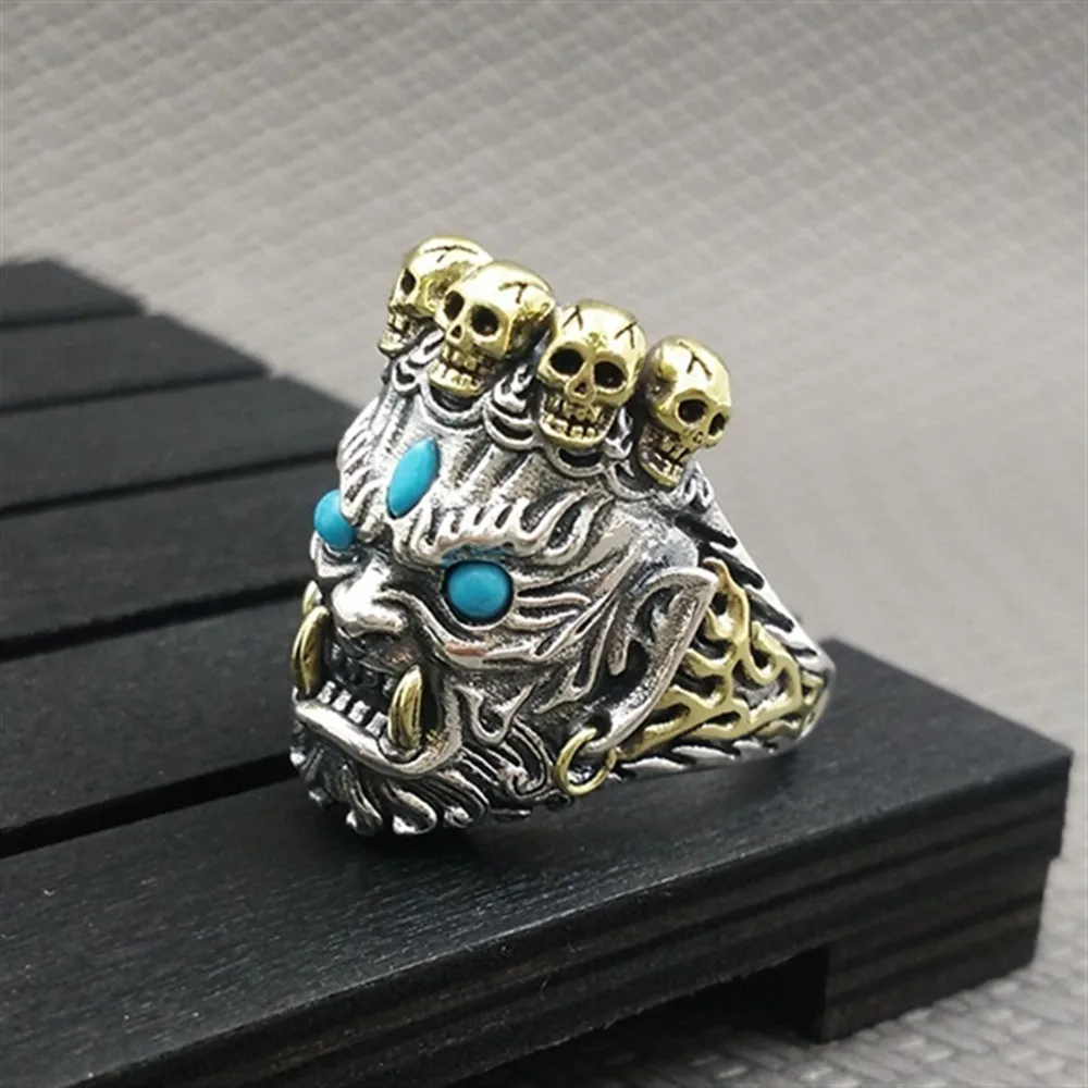Мужское кольцо в стиле панк винтажные серебряные золотые кольца с черепом для