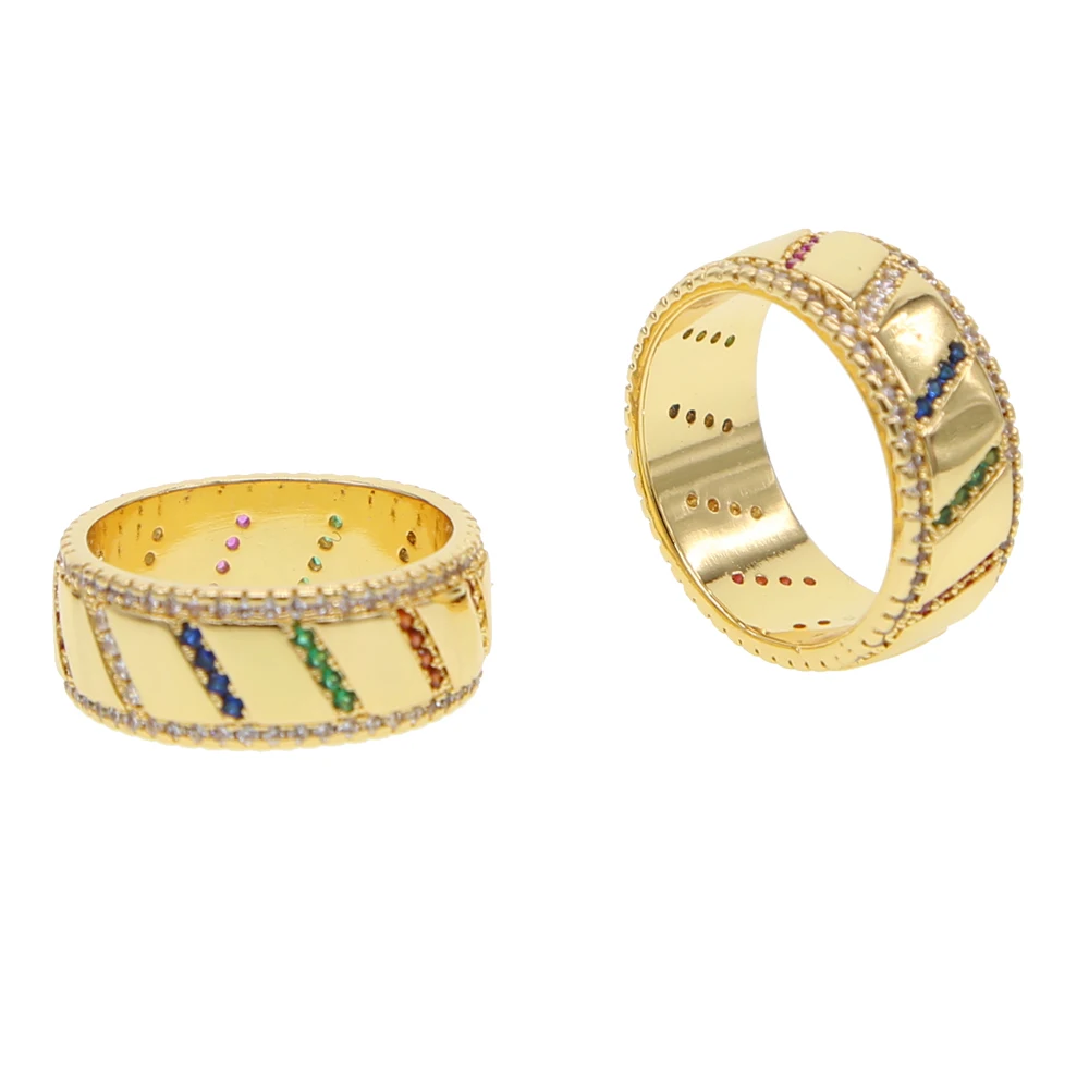 Женское кольцо с радужным цирконием Золотое обручальное широкое фианитом США