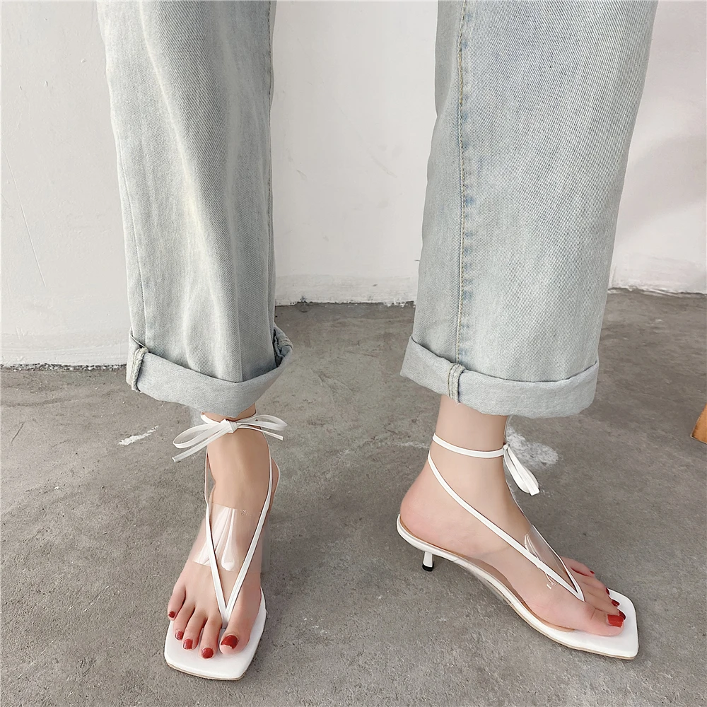 

Sandals For Girls Transparent Clip Toe Thin Heels Women Sandal Concise Ankle Lace-up Sandalias Ladies Summer Shoes Flip Flops