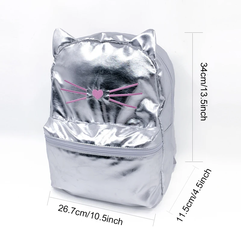 

BONAMIE Fashion Soft Gerrit Pu Leather Backpack For Girls Cat Face Embroidery Silver School Bag Backpacks For Kids New
