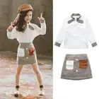 Комплект одежды для девочек, блузка с бантом + клетчатая юбка, одежда из 2 предметов для девочек-подростков на весну и осень, одежда для девочек 4, 5, 7, 9, 11, 13 лет