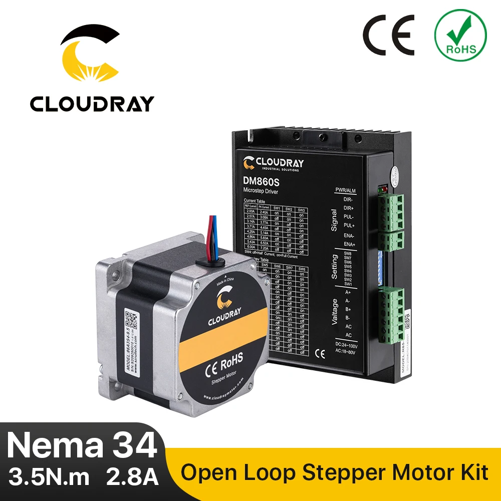 

Драйвер для шагового двигателя Cloudray Nema 34, открытый контур, 3,5 нм 2,8 а DM860S 2,4 А-7,2 А, для 3D-принтера, гравировально-фрезерного станка с ЧПУ