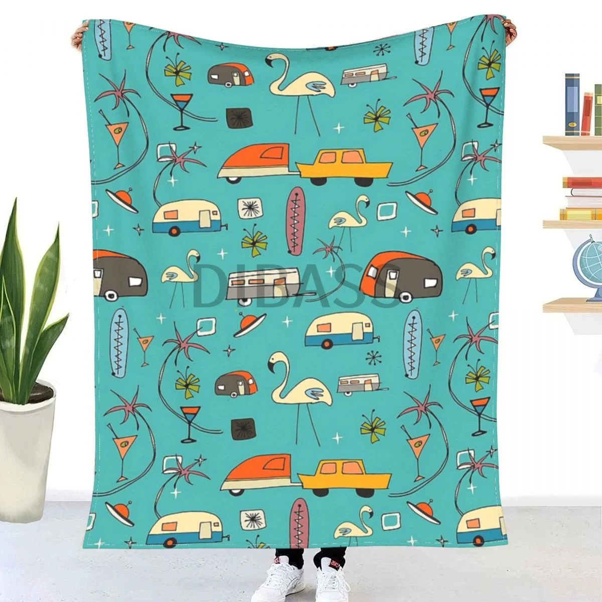 

Vintage Kitsch Blue #midcentury Comforter 3D Printed Flannel Throw Blanket