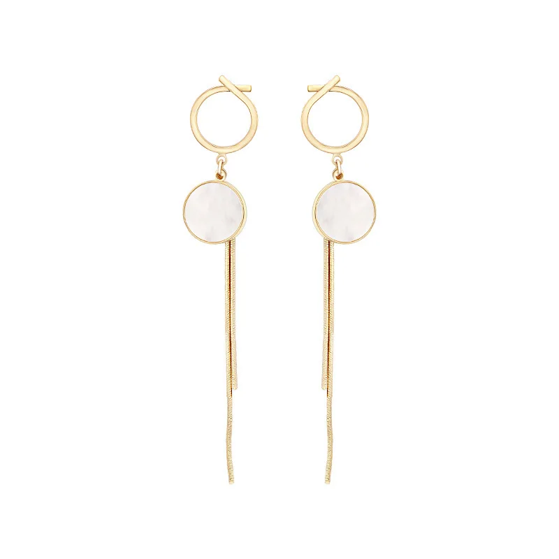 

S925 needle Fashion Jewlery Earring Hot Selling Round Circle With Enamel Chain Tassel Drop Earrings Female Jewelry Party Gifts