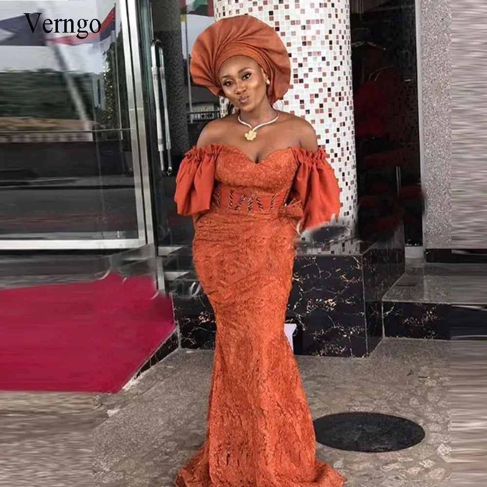 Verngo Aso Ebi Style Long Mermaid Evening Gowns Lace Off the Shoulder Prom Dress 2020 Plus Size African Formal Party Dresses | Свадьбы и