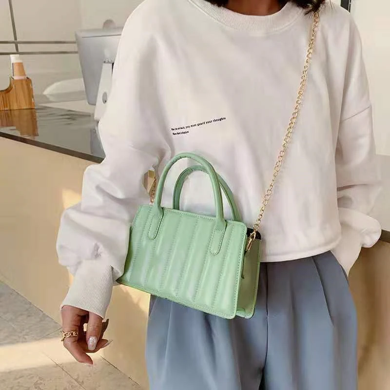

Pu Leather Women Square Handbag 2021 New Arrival Solid Color Chain Crossbody Bags For Women Zipper Trvel Bag