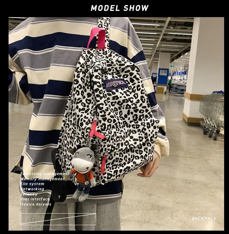 

Японский модный Индивидуальный холщовый рюкзак в стиле Харадзюку ins с леопардовым принтом для студенток корейский школьный рюкзак из коров...