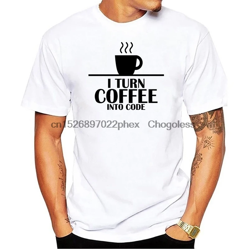 Повседневная летняя мужская футболка с надписью I Turn Coffee in программируемый код
