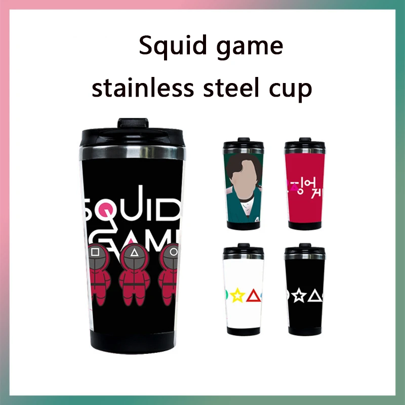 

Популярный фильм игра кальмар круглая шесть фото портативная двухслойная чашка из нержавеющей стали Lee Jung Jae PARK HAE SOO Вакуумная чашка подарки...