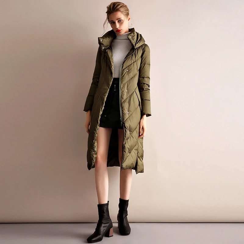 Solid 2021 Black New Trendy Thick Slim Detachable Hooded Nylon 90% white duck winter coat ankle-length women down coats