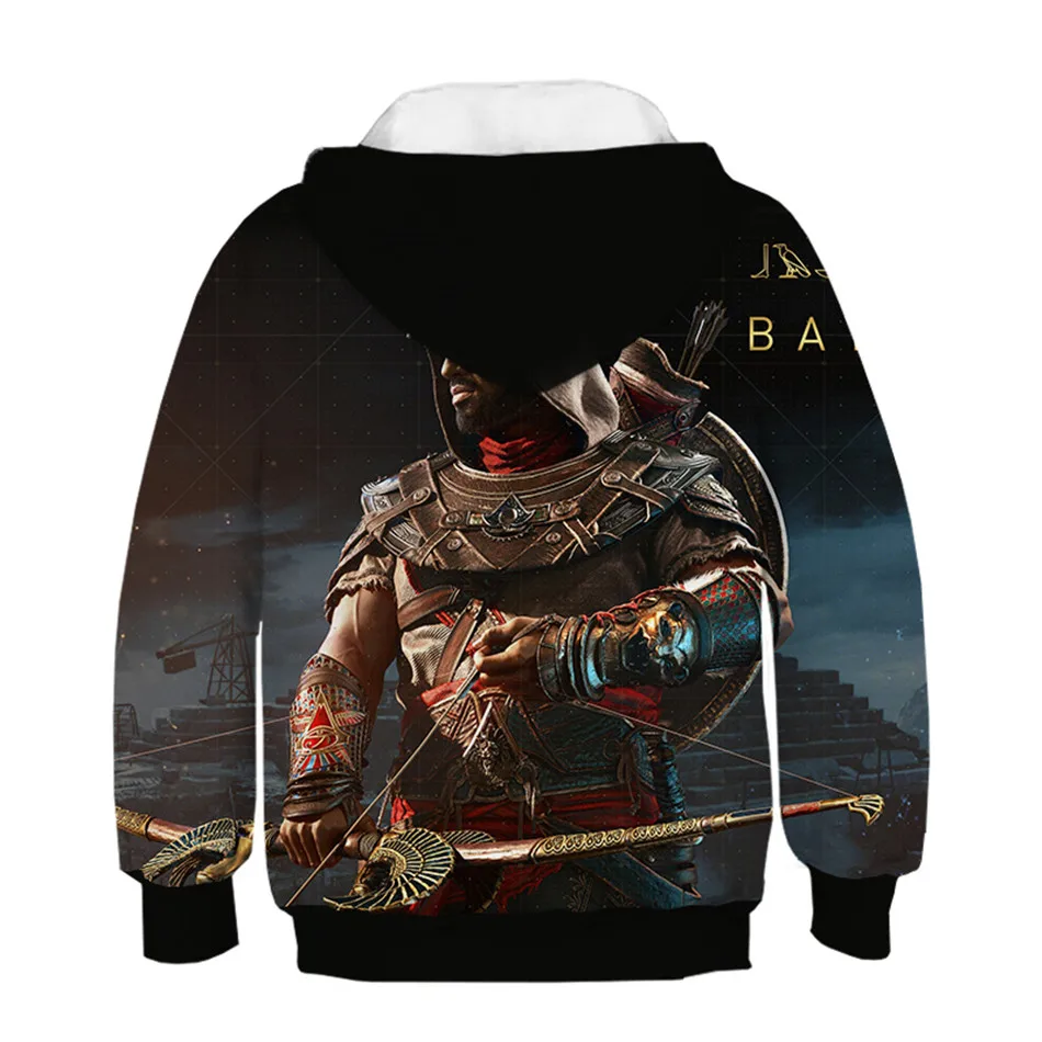 От 4 до 13 лет года, уличная одежда с 3D капюшоном Assassins Creed, толстовка для мальчиков и девочек, детский пуловер в стиле хип-хоп, толстовка с капюшоном