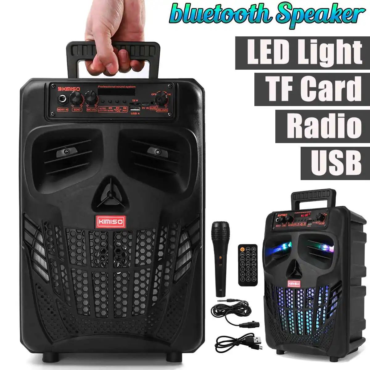 

8-дюймовый светодиодный портативный Bluetooth-динамик, беспроводной динамик, домашний кинотеатр, караоке, звуковая коробка с проводным микрофон...