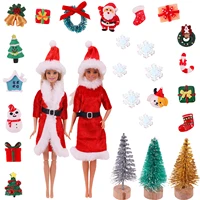 10pcs christmas barbies clothes outfits red mini dress hat for barbies 16 doll christmas tree wreath snowflake accessories toy