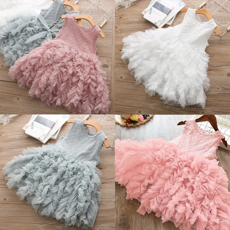 Кружевное платье принцессы для девочек одежда маленьких летняя Праздничная