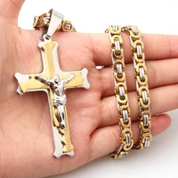 6mm byzantine chain necklace gold cross pendant stainless steel jesus men necklaces 18 40