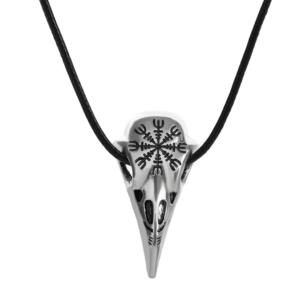 

FDLK Classic Viking Rune Raven Pendant Necklace Stainless Steel Crow Skull Pendant Amulet Men's Necklace Biker Viking Jewelry