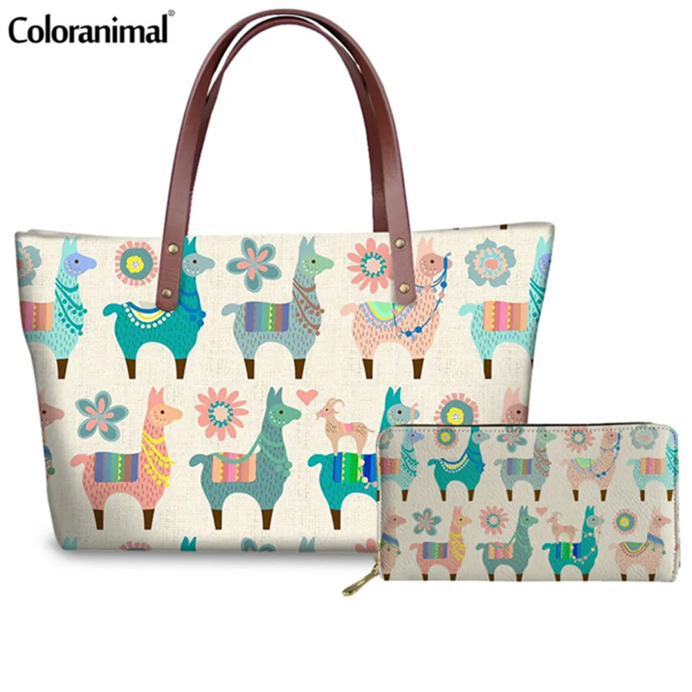 Coloranimal Customized милый рисунок Альпака сумки на плечо для женщин популярные большой