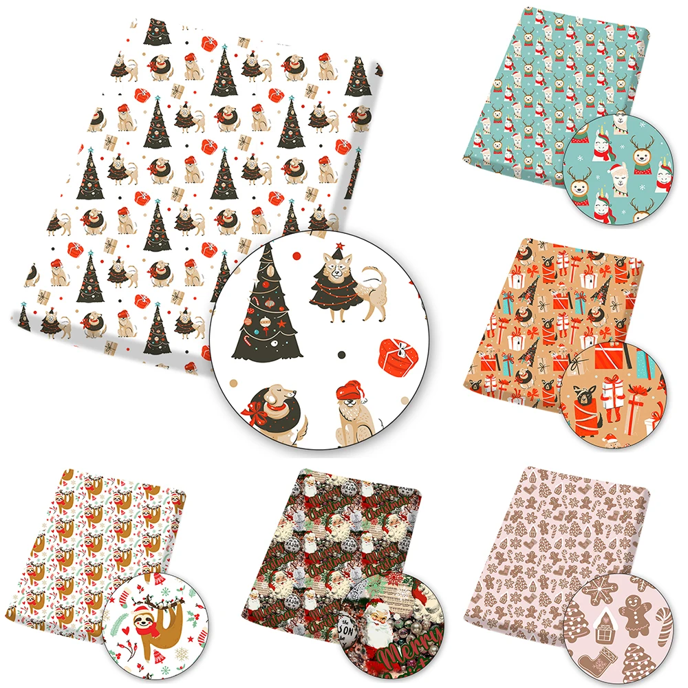 

Polyester Cotton Fabric Christmas Santa Claus Printed Cloth Sheets By The Meter DIY Crafts Supplies For Sewing Bags 45*145cm 1pc