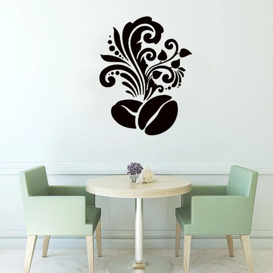 

Coffee Bean With Floral Pattern Kitchen Wall Sticker Cafe Shop Interior Design Art Mural Home Decor Vinyl Wall Decals Poster