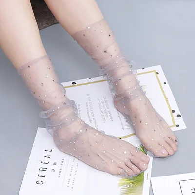 Летние модные тюлевые носки в горошек женские дышащие прозрачные ультратонкие