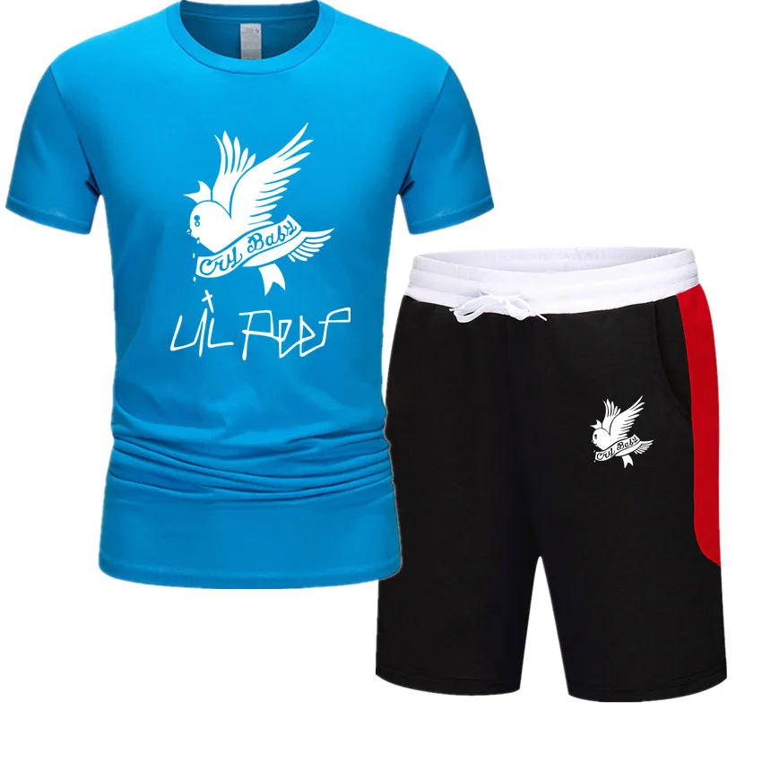 Sport Suit Men Summer Fitness Running Lil peep TwoPiece Sets T-shirt Tops Short Pants Tight Jogging Homme Mens Tracksuit Clothes | Мужская