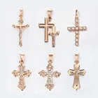 6 шт.компл. 585 Rosse Позолоченный Крест Подвеска Ожерелье для женщин мужчин распятие белый кристалл подвеска оптом Иисус ювелирные изделия