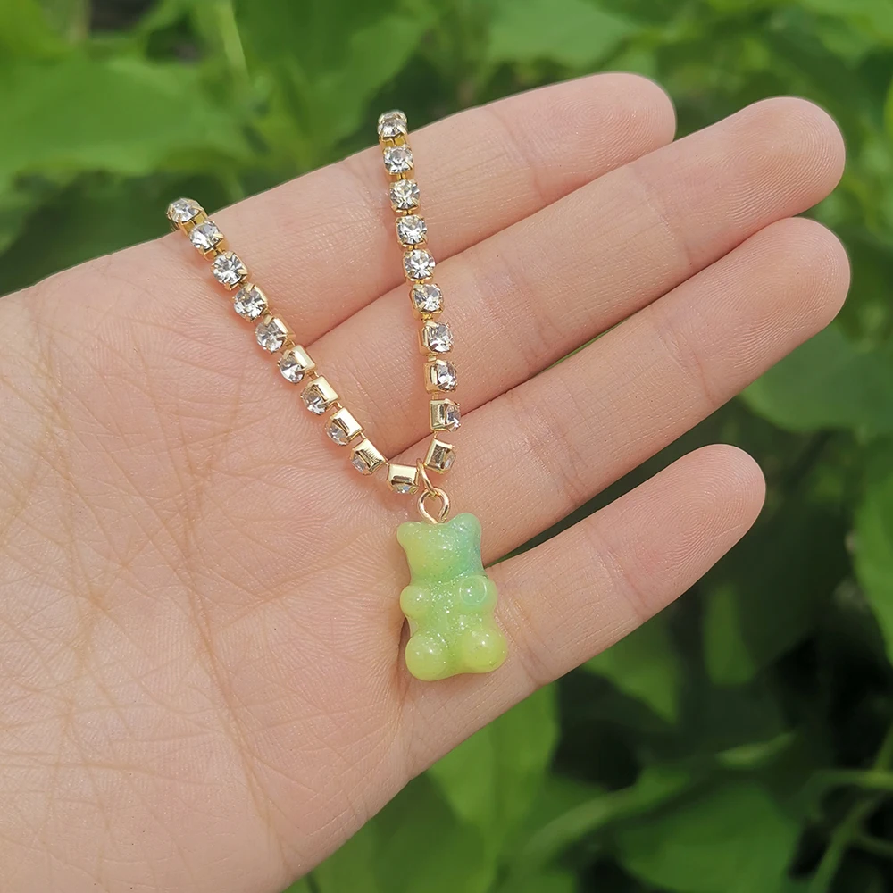 

VG 6YM Fashion Multicolor Transparent Bear Necklace Cute Candy Color Resin Gummy Bear Pendant Necklace Women Jewelry wholesale