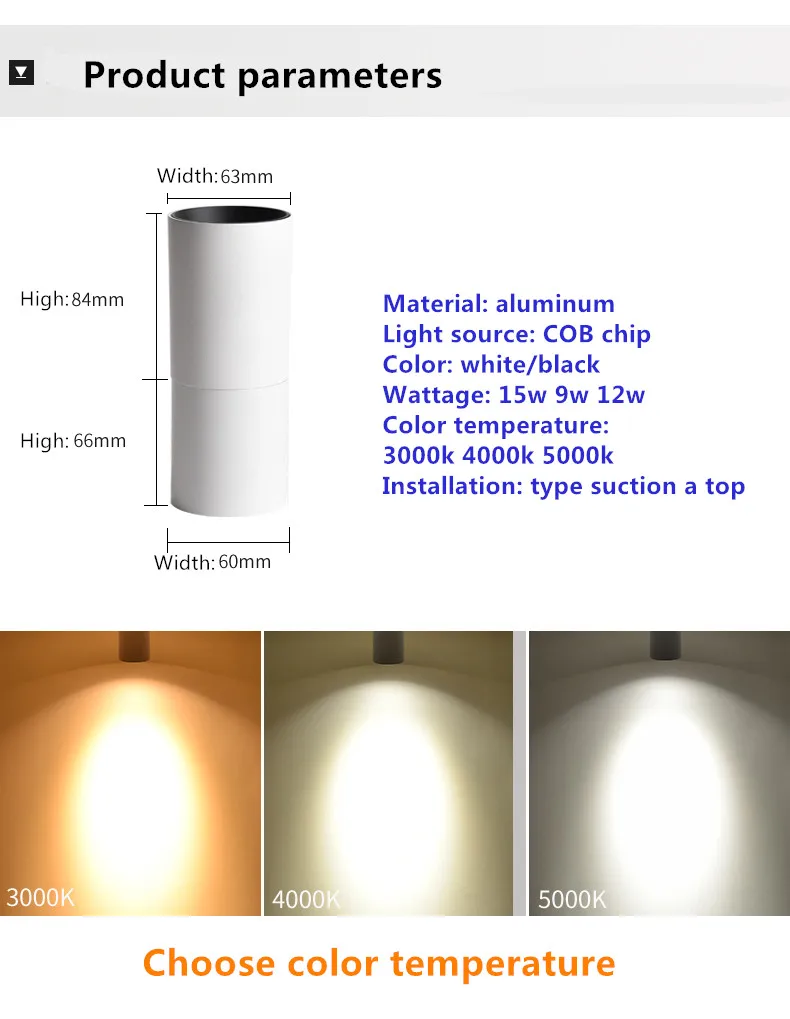Dimmable вращающийся светодиодный светильник 10 Вт 15 20 Регулировка поверхности COB