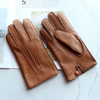 winter driving leather deerskin gloves mens fashion new wool lining autumn warmth motorcycle riding driver finger gloves