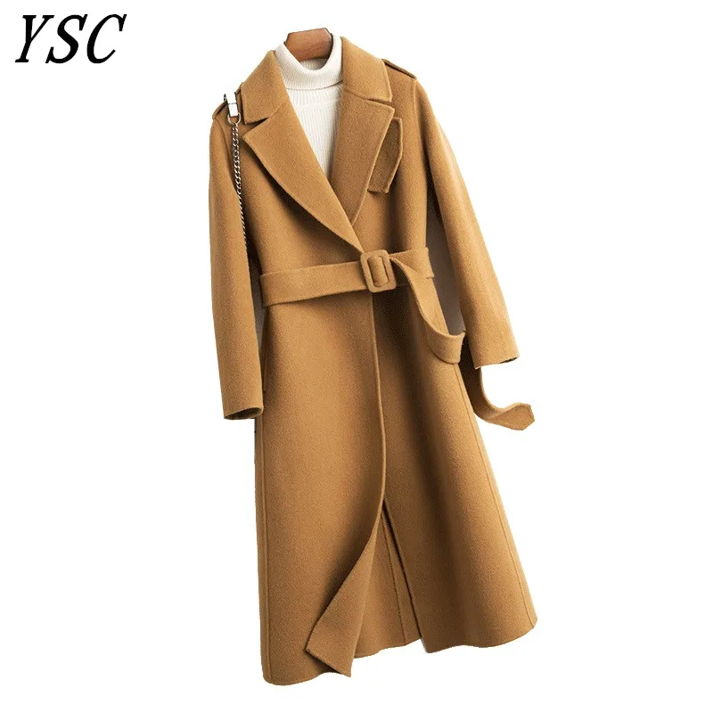 Женское шерстяное пальто YSC ручной работы свободное Удлиненное с отложным