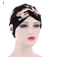 stretch folding bandanas cap hair scarf head wrap muslim women headwear twisted headscarves turban hats flower printed headwear