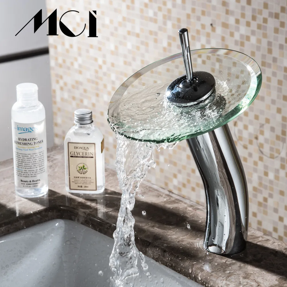 Латунный круглый Стекло Ванная комната отверстие раковины воды кран горячей и